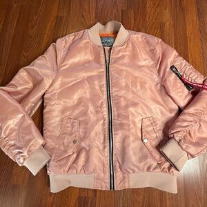 Brooklyn Cloth Mfg Co. Pink Satin Bomber Flight Jacket Coat Zipper Size Medium